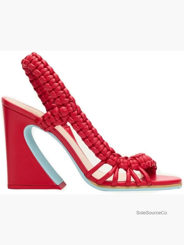 Braided Slingback Sandals, Chunky Block Heel, Open Toe, Summer Fashion Heels